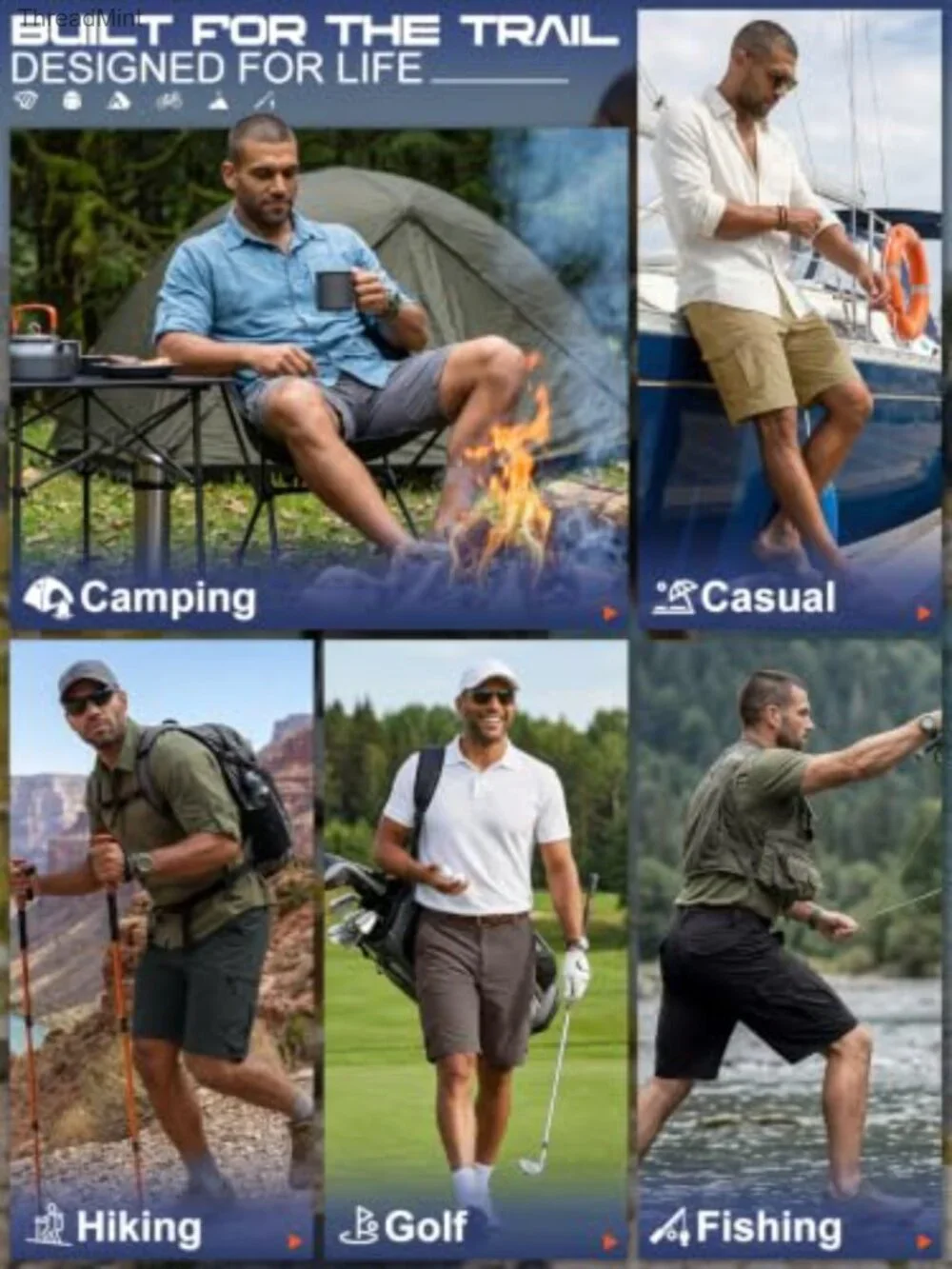 Men's Quick Dry Hiking Cargo Shorts with UPF 50 Nylon Spandex Multi-Pocket